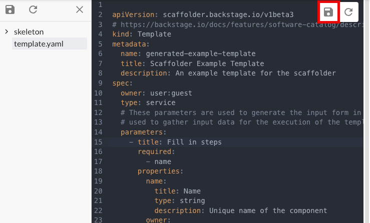 Template Editor interface